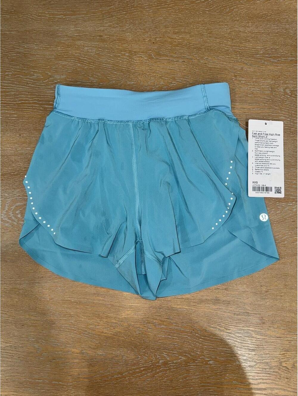 Lululemon Fast and Free High-Rise Classic-Fit Split Short 3" Sz XXS Washed Blue